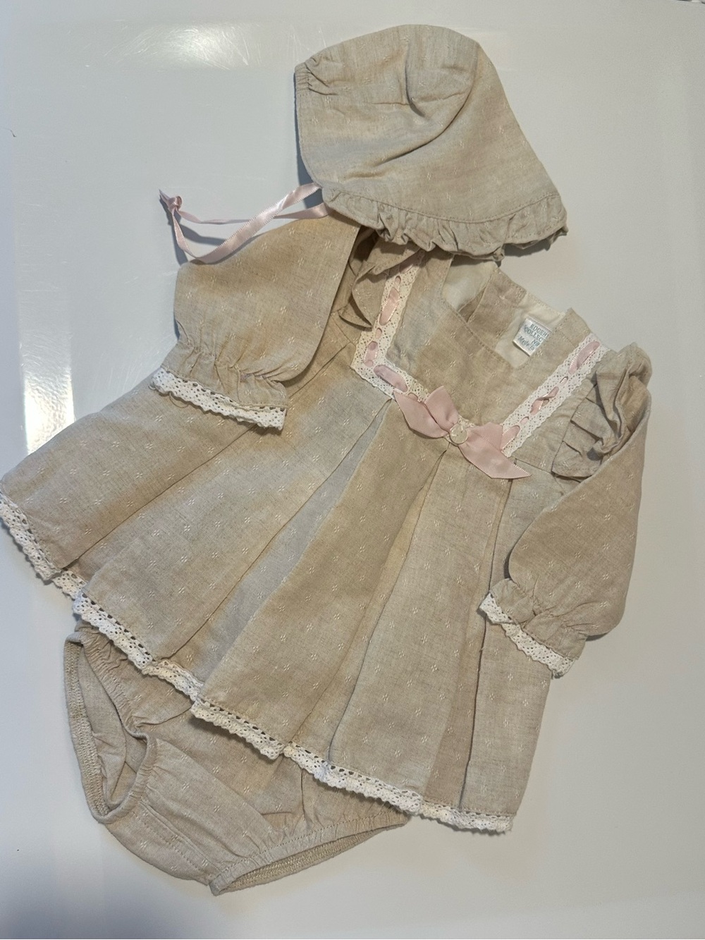 Edgehill Collection Baby Girls 3-Piece Linen Dress Set – Newborn
